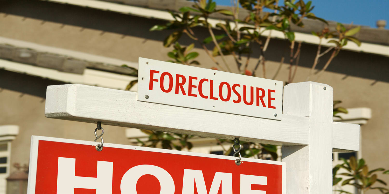 Signs of foreclosure in front of a house.